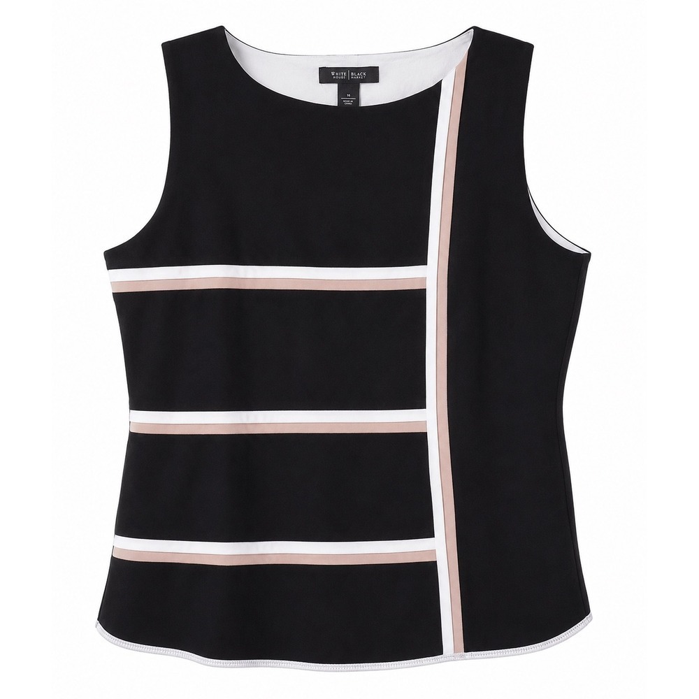 White House Black Market Sleeveless Colorblock Top Size 14 Black Career Blouse
